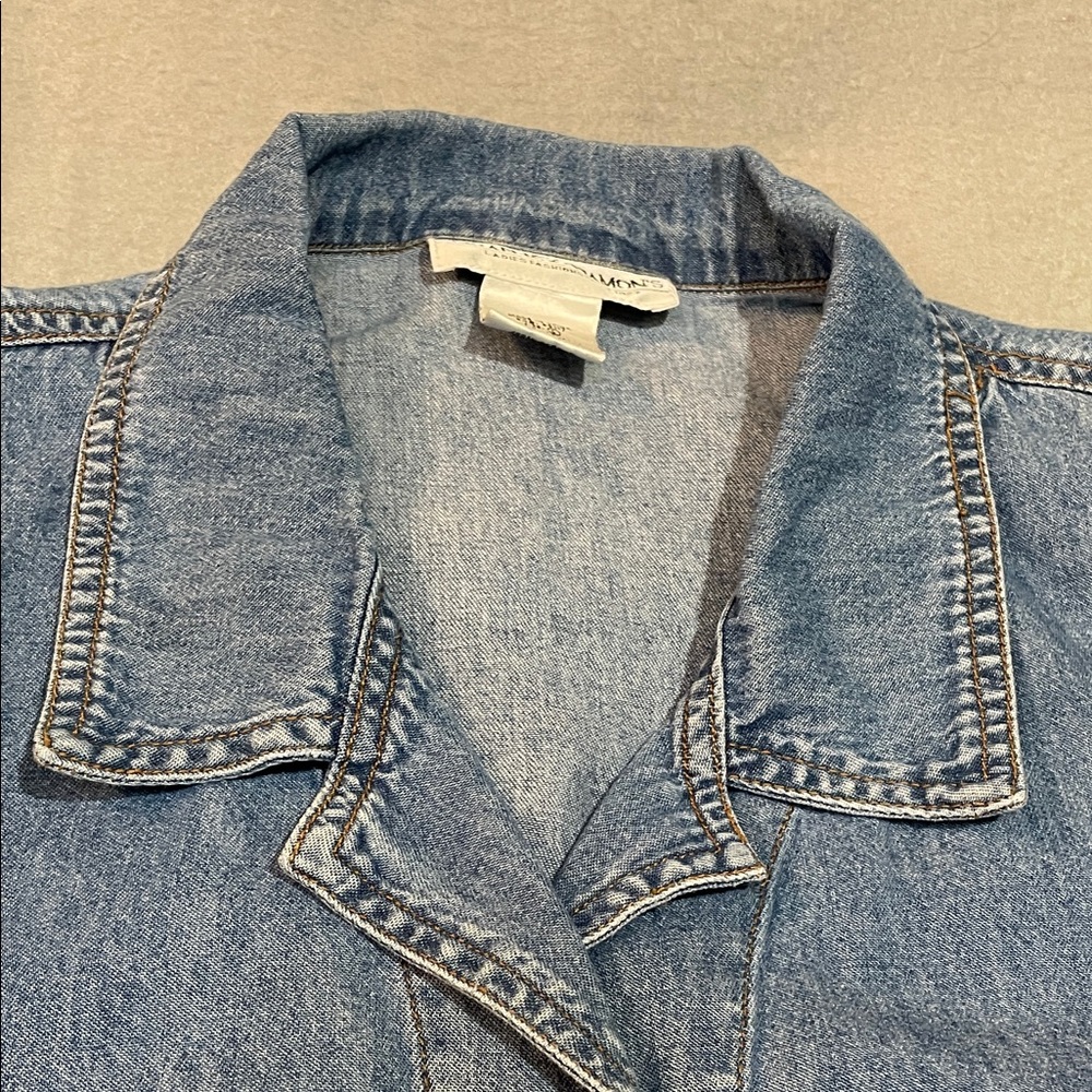 Draper’s & Damon’s Women’s L Denim Button Up Shirt Jacket Fringe Western Boho - Picture 4 of 11